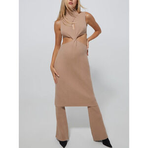 Bumpsuit Cozy Brown Knit Flare Pant Size M - NWT